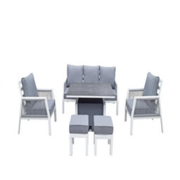 Signature Weave Bettina 7 Seater Sofa Set Gas Lift Dining Table Chair Stool Grey - thumbnail 1