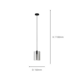 Eglo Cadaques 1 Smoke And Black Glass 1 Light Ceiling Pendant, (D) 16Cm - thumbnail 4