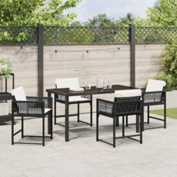 Berkfield Garden Dining Set 5 Pcs Black Poly Rattan - thumbnail 4