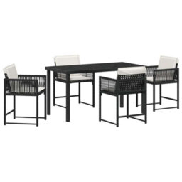 Berkfield Garden Dining Set 5 Pcs Black Poly Rattan - thumbnail 2