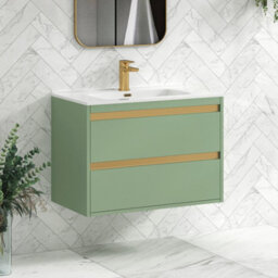 Royal Bathrooms Orion 800mm Mint Sage 2 Drawer Wall Hung Vanity Unit With Ceramic Basin & Brushed Brass Strip - thumbnail 5