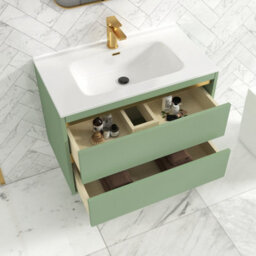 Royal Bathrooms Orion 800mm Mint Sage 2 Drawer Wall Hung Vanity Unit With Ceramic Basin & Brushed Brass Strip - thumbnail 4