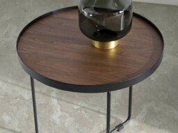 Angel Cerda Stylish Round Corner Table In Walnut And Black Steel - thumbnail 4
