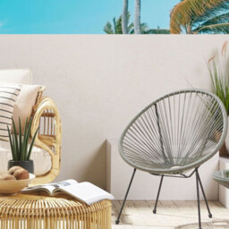 Beliani Garden Chair Dark Grey Pe Rattan Papasan-Style Tub Chair, Compact Outdoor And Indoor Seating - thumbnail 2
