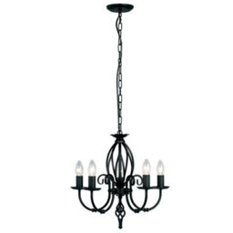Elegant 5 Bulb Black Led Chandelier With Artisan Knot Twist Design