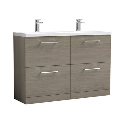 Balterley Bramshall 1200 mm Floor Standing 4-Drawer Vanity Unit With Double Basin For Modern Bathroom Storage - Solace Oak - image 1