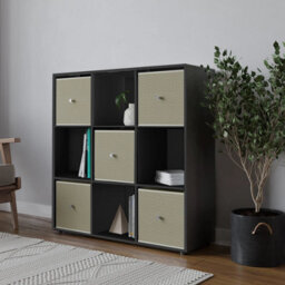 Urbn-Living Urbnliving 9 Cube Black Wooden Bookcase Shelving Unit With 5 Collapsible Fabric Drawers - Beige - thumbnail 2