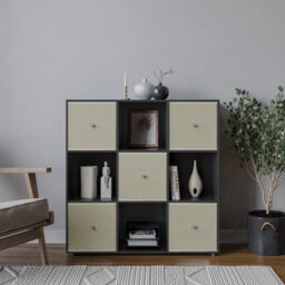 Urbn-Living Urbnliving 9 Cube Black Wooden Bookcase Shelving Unit With 5 Collapsible Fabric Drawers - Beige
