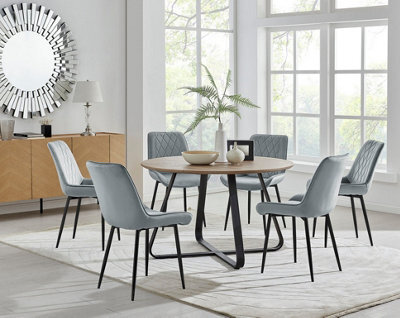 Furniturebox Uk Santorini Brown Round Round Dining Table And 6 Grey Pesaro Black Leg Chairs - image 1