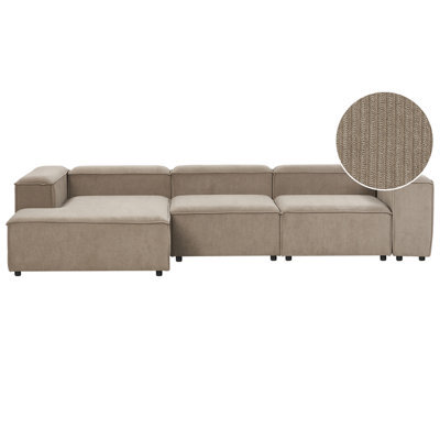 Beliani Modular Corner Sofa 4 Seater Ardal Corduroy Light Brown Right Hand - image 1