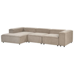 Beliani Modular Corner Sofa 4 Seater Ardal Corduroy Light Brown Right Hand - thumbnail 6