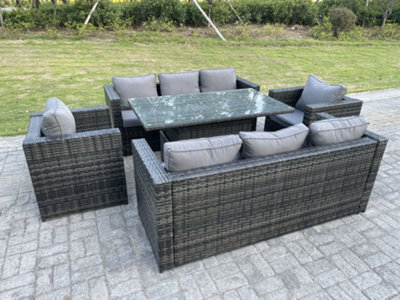 Fimous Outdoor Rattan Garden Furniture Height Adjustable Table Sets Rising Table Lounge Chairs Dark Grey 8 Seater - image 1