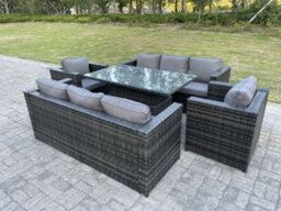 Fimous Outdoor Rattan Garden Furniture Height Adjustable Table Sets Rising Table Lounge Chairs Dark Grey 8 Seater - thumbnail 8