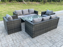 Fimous Outdoor Rattan Garden Furniture Height Adjustable Table Sets Rising Table Lounge Chairs Dark Grey 8 Seater - thumbnail 4