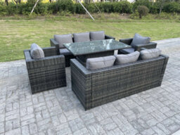 Fimous Outdoor Rattan Garden Furniture Height Adjustable Table Sets Rising Table Lounge Chairs Dark Grey 8 Seater - thumbnail 5