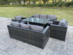 Fimous Outdoor Rattan Garden Furniture Height Adjustable Table Sets Rising Table Lounge Chairs Dark Grey 8 Seater - thumbnail 6