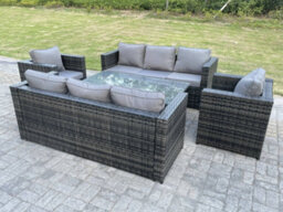Fimous Outdoor Rattan Garden Furniture Height Adjustable Table Sets Rising Table Lounge Chairs Dark Grey 8 Seater - thumbnail 7
