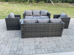 Fimous Outdoor Rattan Garden Furniture Height Adjustable Table Sets Rising Table Lounge Chairs Dark Grey 8 Seater - thumbnail 2