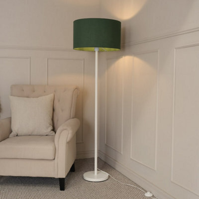 Valuelights Charles White Floor Lamp With Green Drum Shade And Bulb - image 1