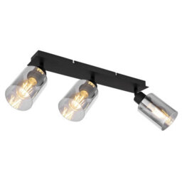 Luminosa Lighting Luminosa Hadera Ceiling Spotlight Bar Matt Black Smoke Glass Shade 3X E27
