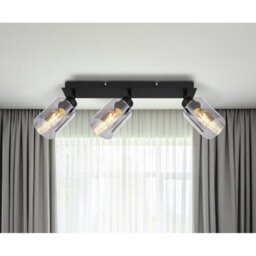 Luminosa Lighting Luminosa Hadera Ceiling Spotlight Bar Matt Black Smoke Glass Shade 3X E27 - thumbnail 6