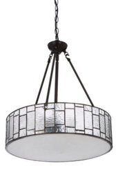 Orsina Etched Glass Deco Pendant Light, Warm Bronze Frame With Geometric Glass Shade, Ambient Ceiling Light - thumbnail 3