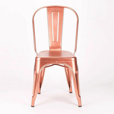 Inspired Metal Dining Chair Copper Rose Gold Industrial Stackable Seat - image 1