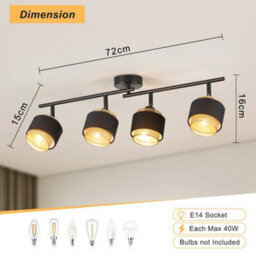 Harper Living 4 Way Ceiling Spotlights, Black & Gold, 4Xe14 40W Max, Rotation Heads, Metal Mesh & Fabric Shade - thumbnail 4