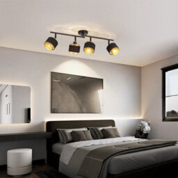 Harper Living 4 Way Ceiling Spotlights, Black & Gold, 4Xe14 40W Max, Rotation Heads, Metal Mesh & Fabric Shade - thumbnail 7