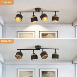 Harper Living 4 Way Ceiling Spotlights, Black & Gold, 4Xe14 40W Max, Rotation Heads, Metal Mesh & Fabric Shade - thumbnail 5