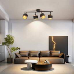 Harper Living 4 Way Ceiling Spotlights, Black & Gold, 4Xe14 40W Max, Rotation Heads, Metal Mesh & Fabric Shade - thumbnail 6