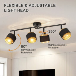 Harper Living 4 Way Ceiling Spotlights, Black & Gold, 4Xe14 40W Max, Rotation Heads, Metal Mesh & Fabric Shade - thumbnail 3