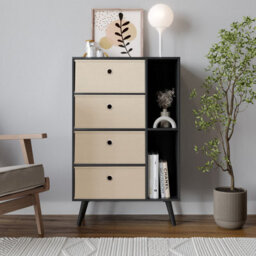 Urbn-Living Urbnliving 84Cm Height Black 6 Section Wooden Storage Bookcase With Black Legs Beige Drawers - thumbnail 2