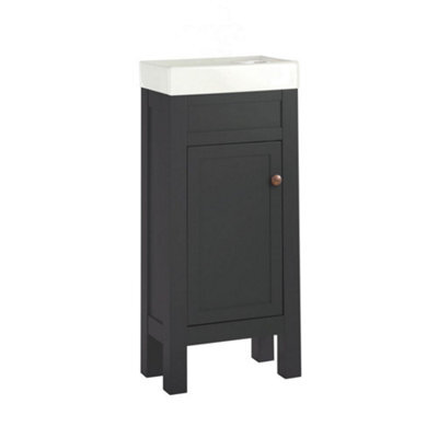 Homestylestore 400mm Black Grey Floorstanding Bathroom Vanity Unit And Aged Bronze Round Handle - image 1