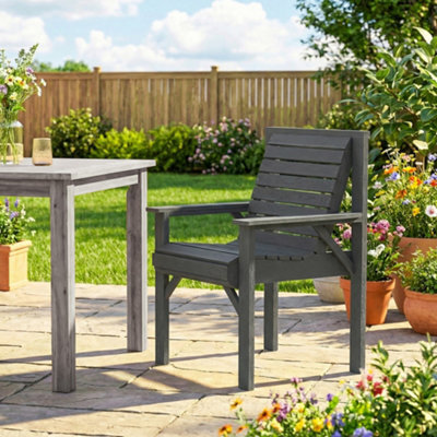 Outsunny Wood Garden Chair Outdoor Dining Chair With Curved Seat, Grey - image 1