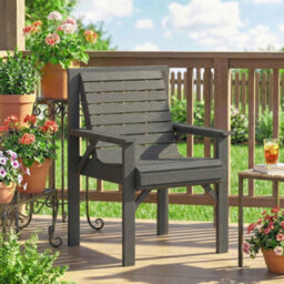 Outsunny Wood Garden Chair Outdoor Dining Chair With Curved Seat, Grey - thumbnail 8