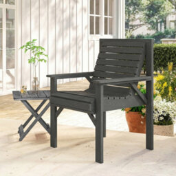 Outsunny Wood Garden Chair Outdoor Dining Chair With Curved Seat, Grey - thumbnail 9