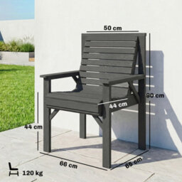 Outsunny Wood Garden Chair Outdoor Dining Chair With Curved Seat, Grey - thumbnail 3