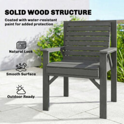 Outsunny Wood Garden Chair Outdoor Dining Chair With Curved Seat, Grey - thumbnail 6
