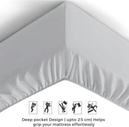 Ameha Plain Microfiber Fitted Sheet 25Cm Deep Pocket- Hypoallergenic Easy Care Silver Fitted Sheets Uk Double Bedsheet (137X190Cm) - thumbnail 8