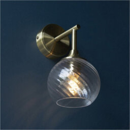 Loops Indoor Antique Brass Plate Wall Light - Clear Spiral Glass Shade - Dimmable 7W Led E14 - thumbnail 3