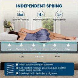 3Ft Single Mattress Memory Foam Pocket Sprung Medium Firm Durable Grey 22Cm - thumbnail 4