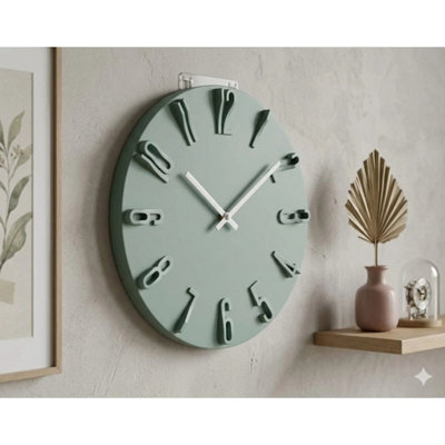 Green 30 Cm Clock Silent Wall Clock 3D Raised Number Minimalist Decor Gift - image 1