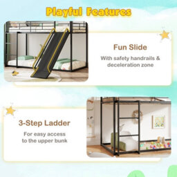 Gainoom House Black Bunk Bed With Slide Low Bunk Bed Frame With Safety Guardrail & Ladder - thumbnail 7