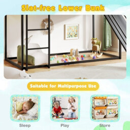 Gainoom House Black Bunk Bed With Slide Low Bunk Bed Frame With Safety Guardrail & Ladder - thumbnail 5