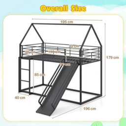 Gainoom House Black Bunk Bed With Slide Low Bunk Bed Frame With Safety Guardrail & Ladder - thumbnail 2