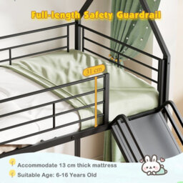 Gainoom House Black Bunk Bed With Slide Low Bunk Bed Frame With Safety Guardrail & Ladder - thumbnail 8