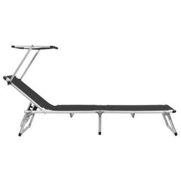 Walplus Folding Sun Lounger With Roof Aluminium And Textilene Black - thumbnail 3