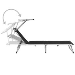 Walplus Folding Sun Lounger With Roof Aluminium And Textilene Black - thumbnail 2