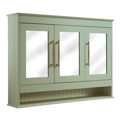 Homestylestore 1050 X 750mm Pastel Green Wall Mounted Mirrored Door Bathroom Cabinet And Brushed Copper T Bar Handles - image 1